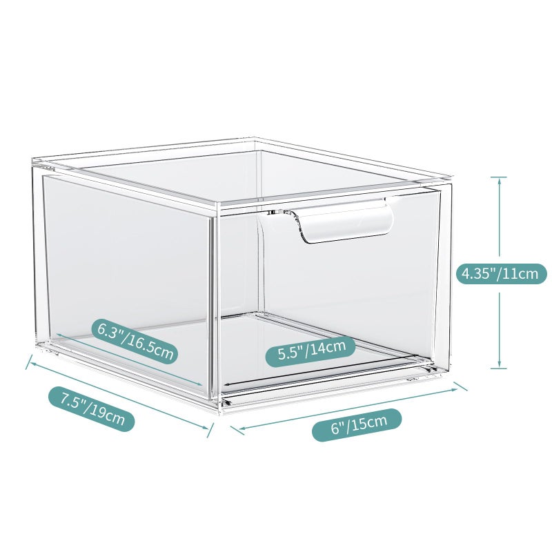 SpaceHacks 4 Pack Stackable Makeup Organizer and Storage, Acrylic Organizers,Clear Plastic Storage Drawer with Handles for Vanity, Undersink, Kitchen Cabinets, Pantry - Image 2
